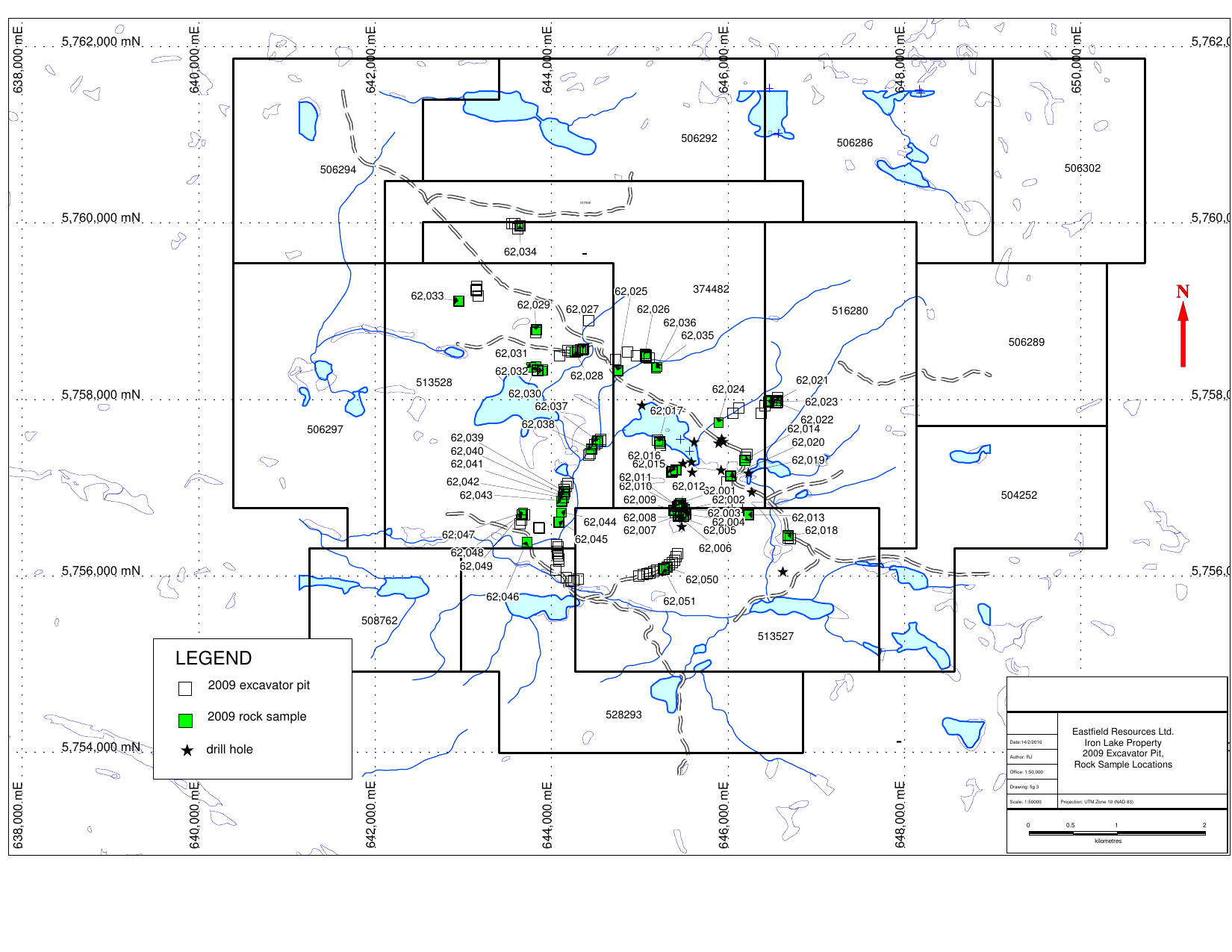 Soil sample location map, Iron Lake property, showing sample grids over claim outlines